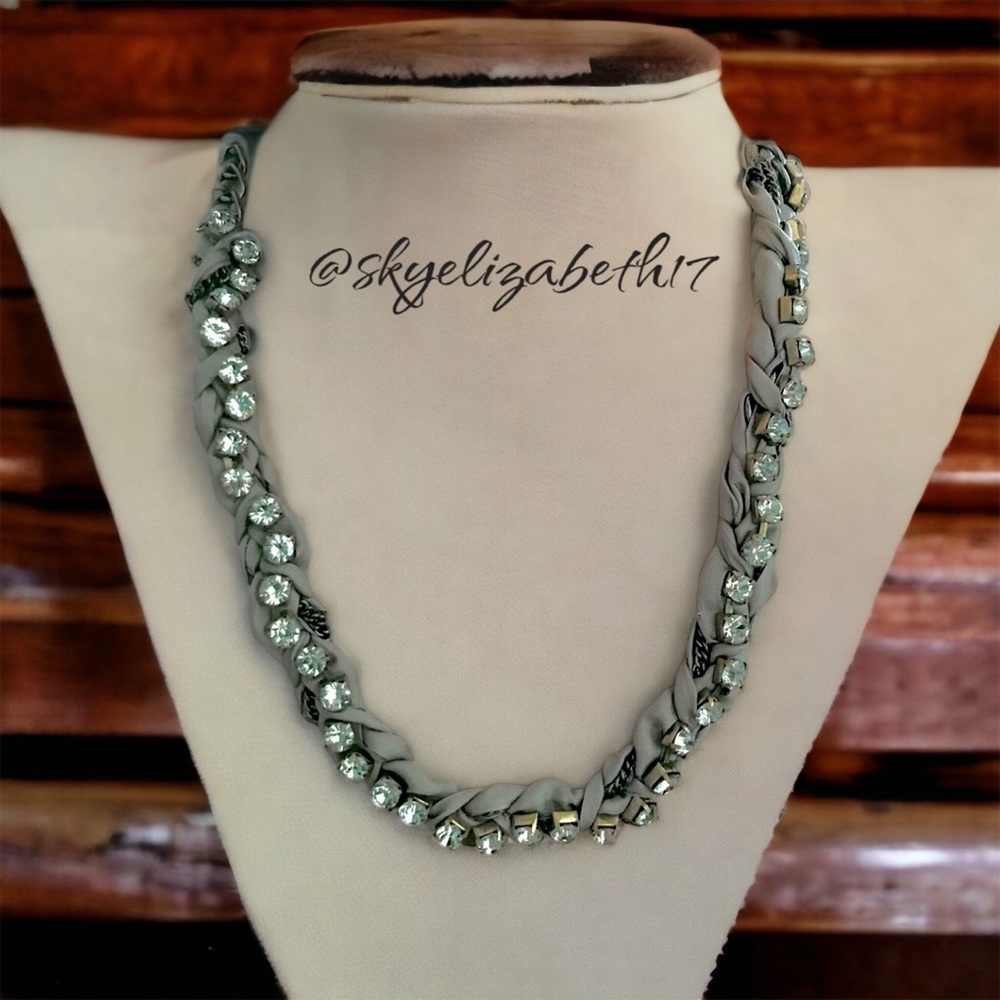 J. Crew Crystal Rhinestone & Twisted Silk Fabric Adjustable Necklace, 18-22”